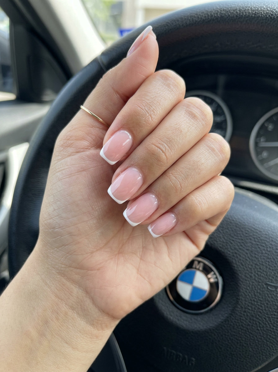 Sheer pink micro French nails for light summer nails 2026. Elegant work appropriate bridal style.