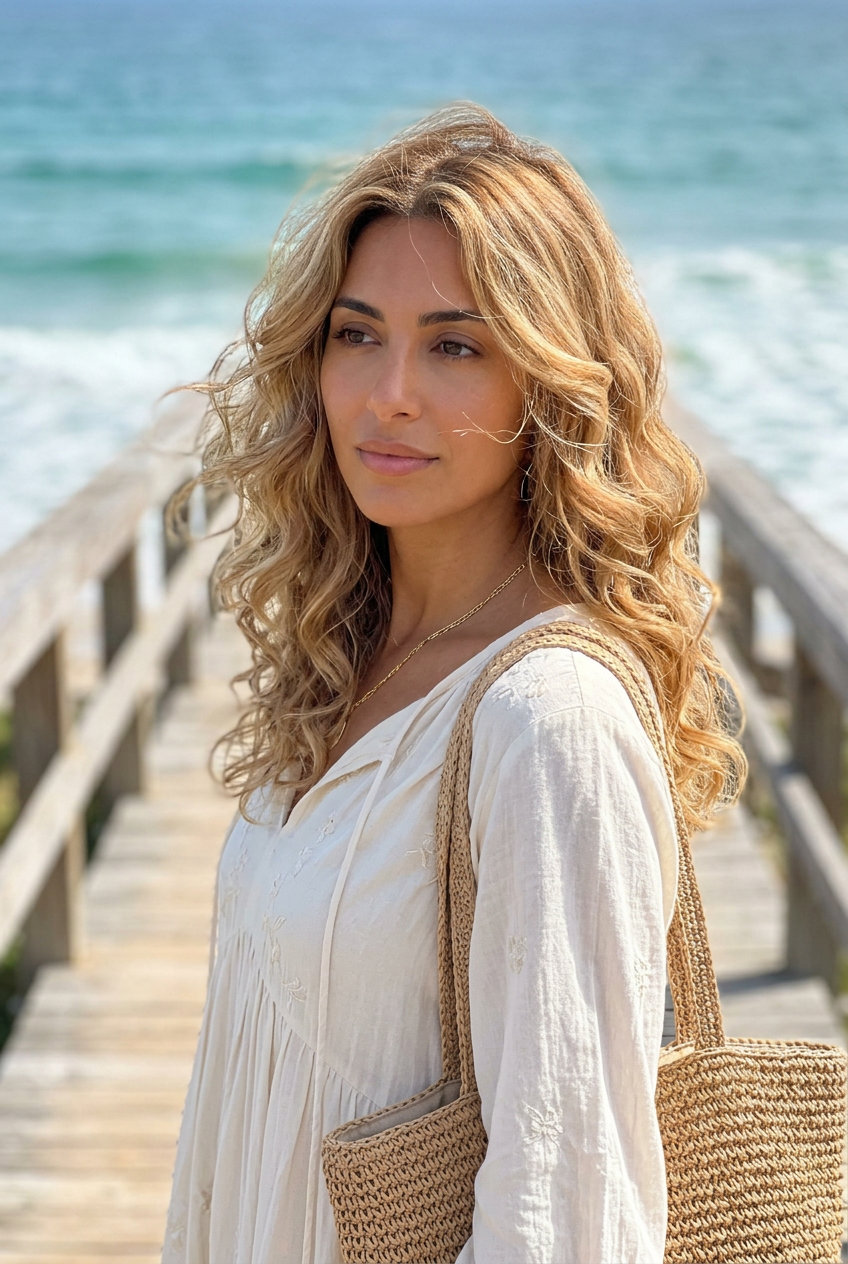 long linen blonde bohemian curls with sock method for romantic weekends