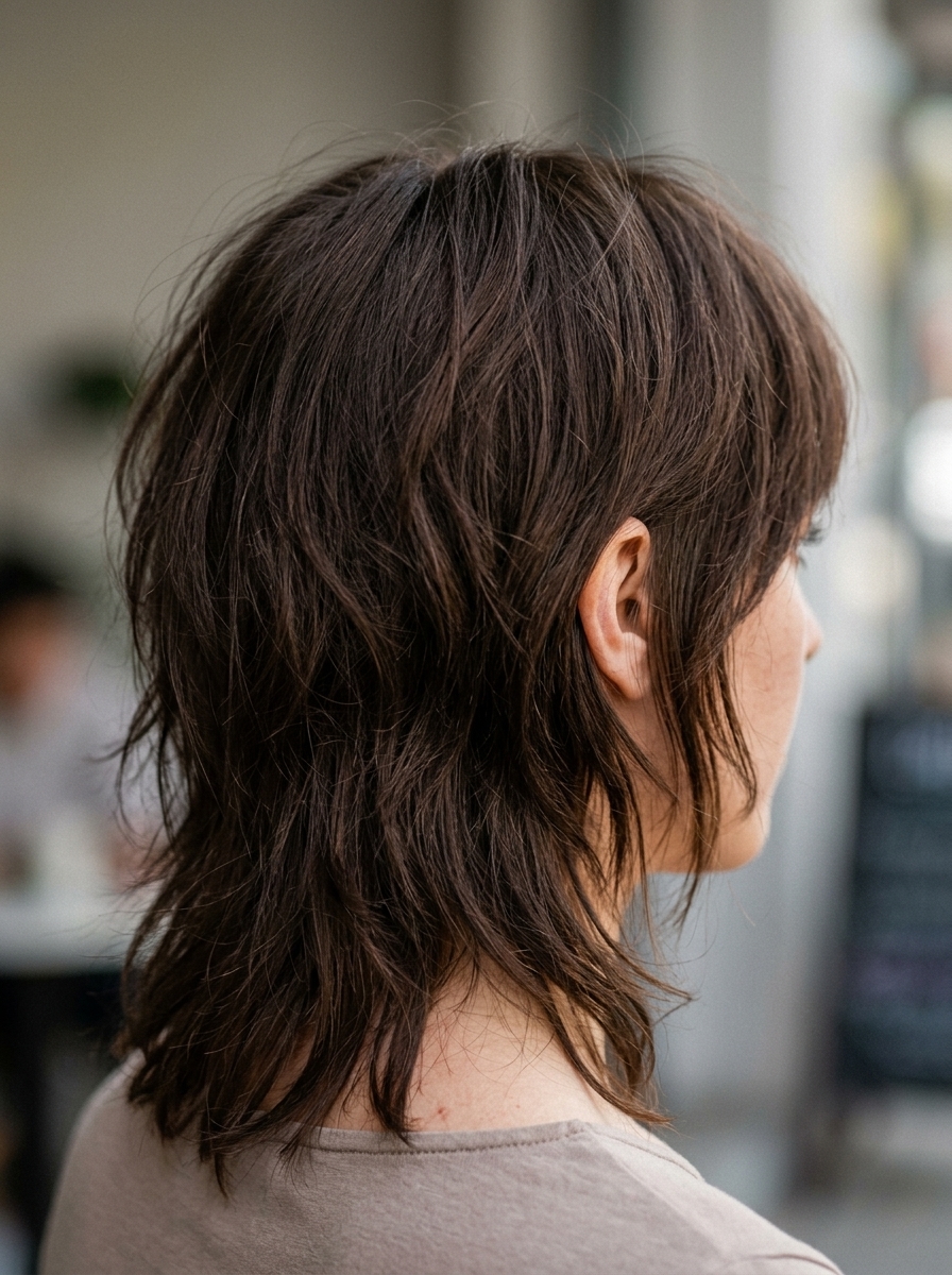 Deep Mocha Wild Wolf Cut 2026 medium mocha brown wolf cut with cool undertones, choppy layers, playful mood