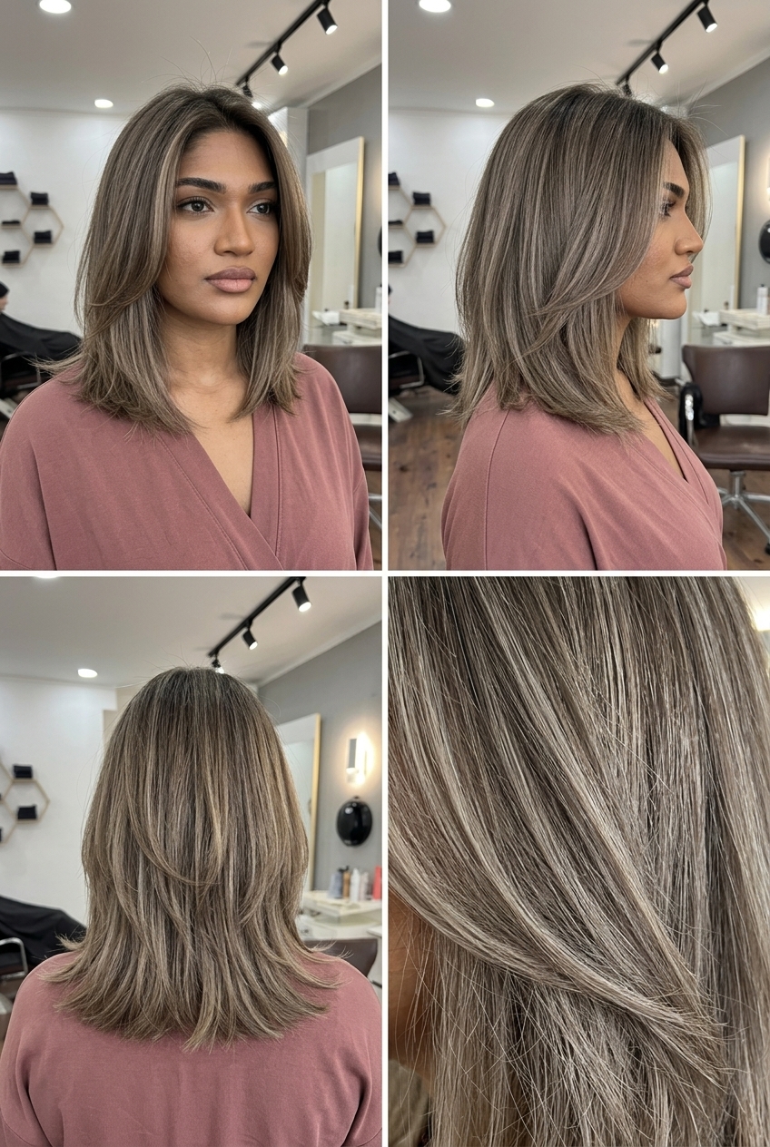 Minimalist Shag Lob Haircut 2026 collarbone-length mushroom bronde shag lob with ash lowlights, face-framing pieces — minimalist chic