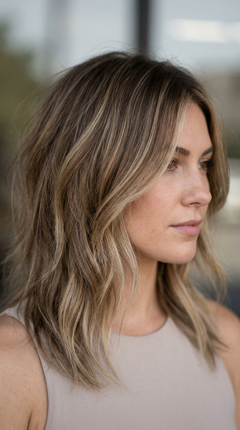 Mushroom Bronde Wolf Cut 2026 long layered wolf cut in mushroom bronde with caramel teasylights for everyday chic