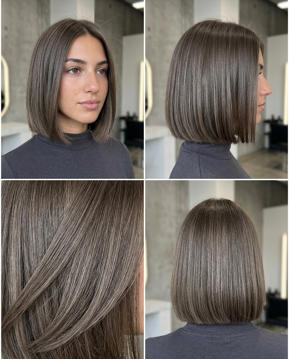 collarbone-length bob haircut in mushroom taupe with ash undertones for summer 2026