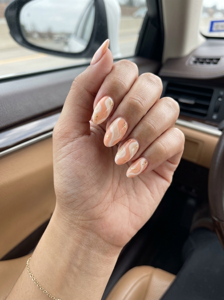 Summer Sorbet Swirls nail design with peach and white swirls for casual summer 2026 looks.