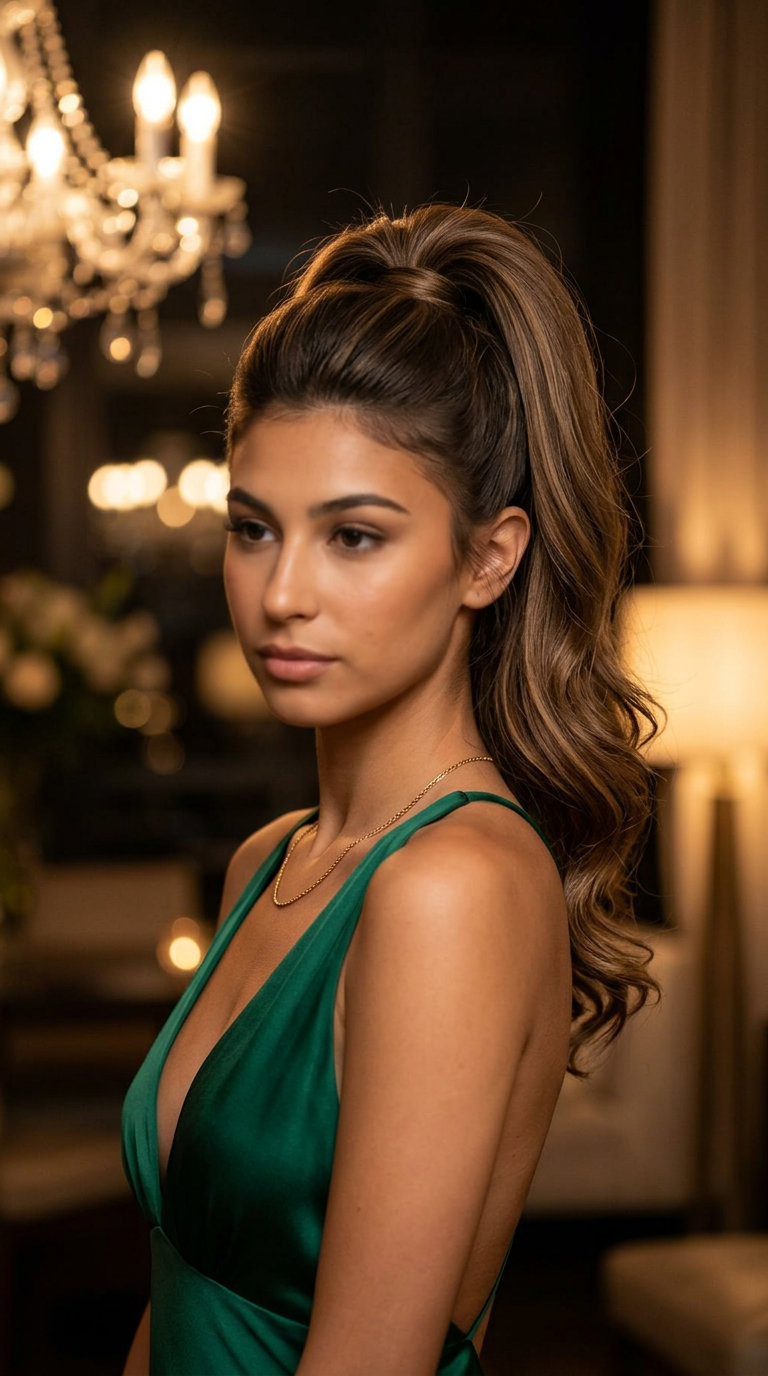 medium-long layered neutral brown ponytail with caramel babylights for summer 2026