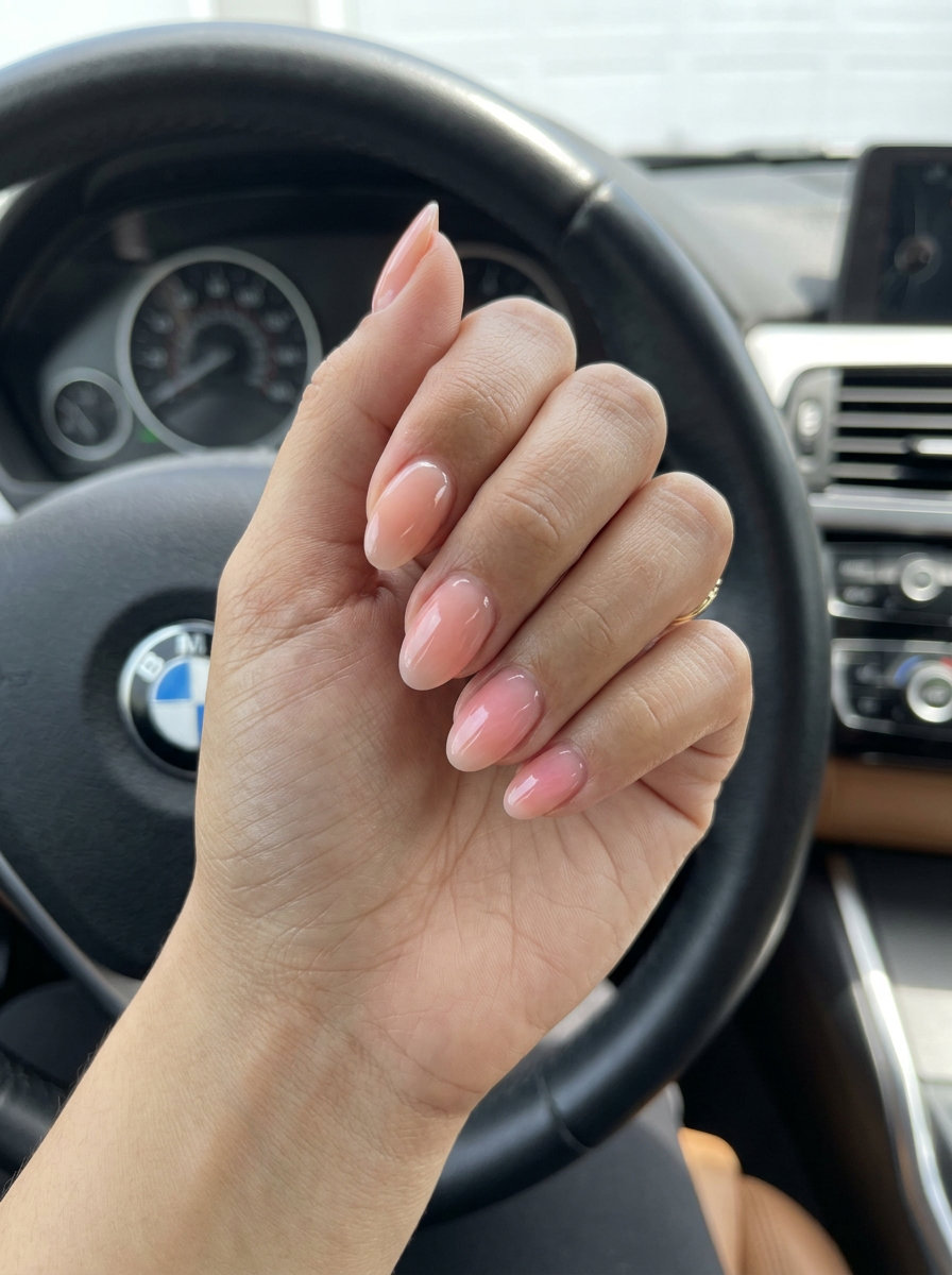 Milky Peach Aura oval summer nails 2026 for all skin tones: ethereal wedding and date night style.