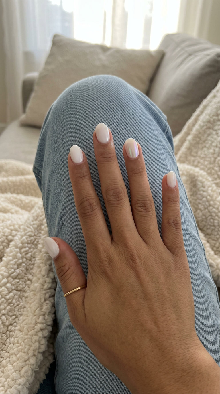 Pearlescent White Accent oval summer nails 2026 for all skin tones: chic for weddings and brunch.