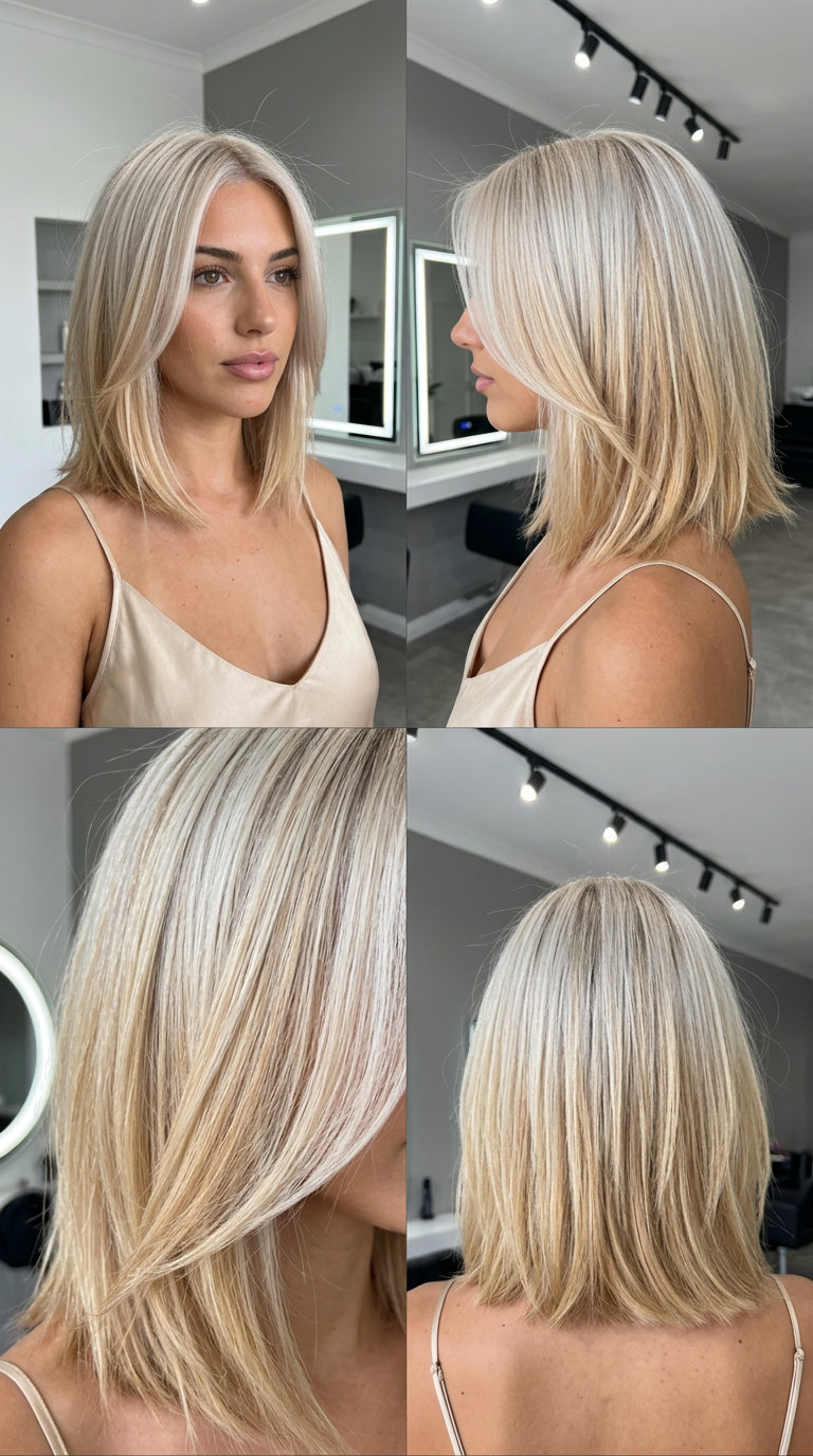 collarbone-length textured bob ombre with platinum blonde to creamy honey blonde, reverse ombre technique — bold festival look