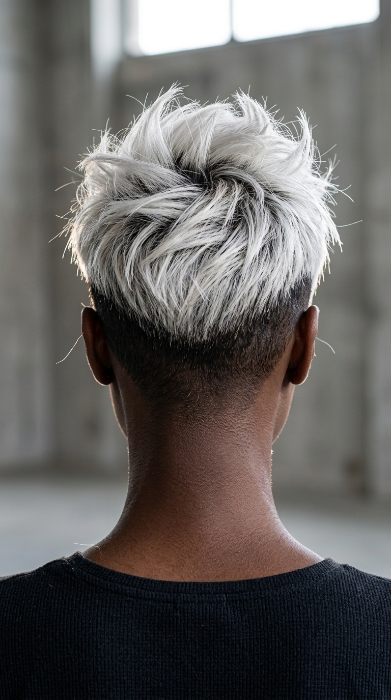 short icy platinum pixie haircut with undercut and textured top for summer 2026