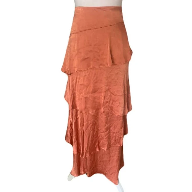skirt Anthropologie Maeve Tiered Satin Maxi Skirt, Plus Size 14, Copper/Terracotta Depop $45