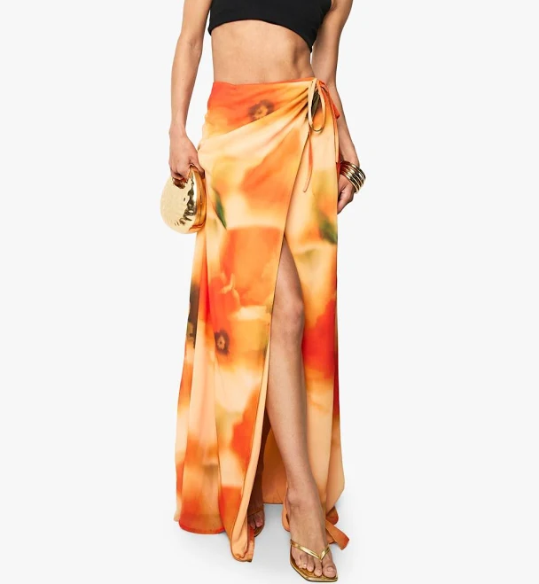 skirt Boohoo Women's Tall Abstract Chiffon Split Leg Maxi Skirt boohoo USA $22.4