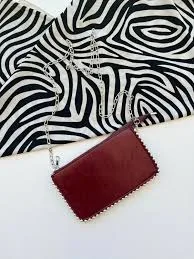 bag Burgundy Faux Leather Crossbody Clutch – Beaded Edge Bag with Silver Chain Strap Etsy $55