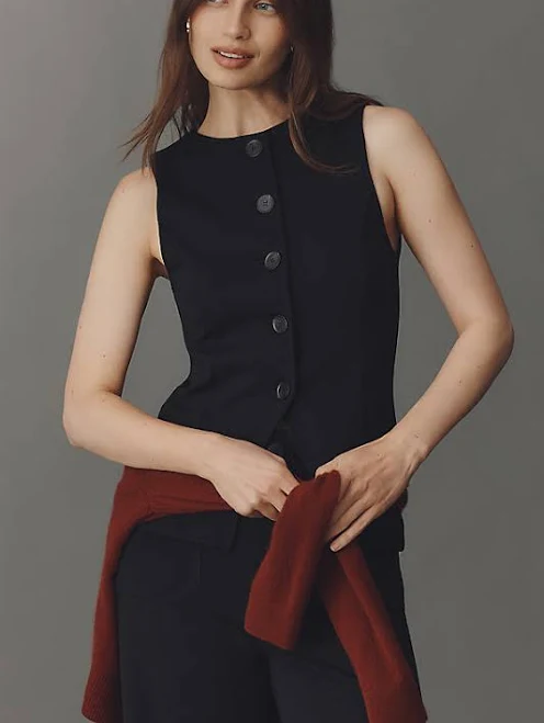vest Button-Front Knit Vest Top by Maeve in Black, Size: XS at Anthropologie Anthropologie $98