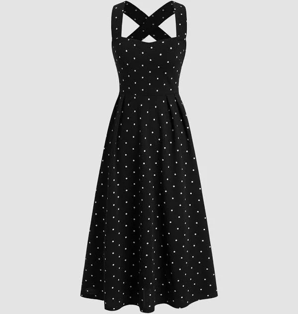 dress CIDER Women's Knit Square Neck Polka Dot Ruffle Criss Cross Maxi Dress for Date Night Cider $32.9