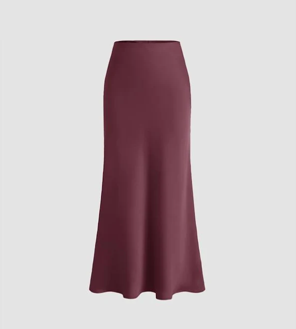 skirt CIDER Women's Satin Maxi Date Night Mid Rise Ruffle Bias Skirt Elegant Silhouette, and Romantic Cider $22.9