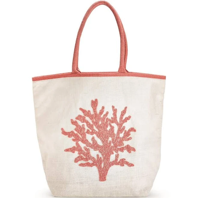 tote bag Coral Reef Tote White Bag with Pink Coral The Permanent Garden $36