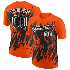 top Custom Orange Black-White Torn Sharp Brush Stroke Splatter Performance T-Shirt Fansidea $14.99
