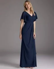 dress Dark Navy Mermaid V-Neck Pleated Stretch Chiffon Dress Azazie.com $59