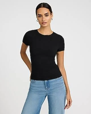 top Express Women's Essential Fitted Ribbed Crew Neck Short Sleeve T-Shirt Express $19.6