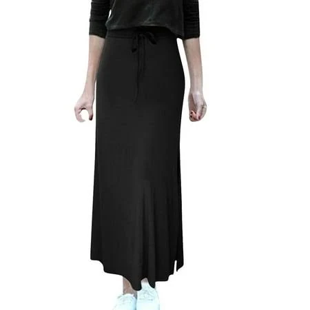 maxi skirt FASESH Women's Stretchy A-Line Ribbed Knit Maxi Skirt with Pockets Walmart - FASESH $11.59