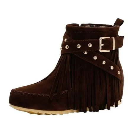 shoes Gemira Women's Hidden Inner Suede Tassel Booties Walmart - fukaraa $42.45