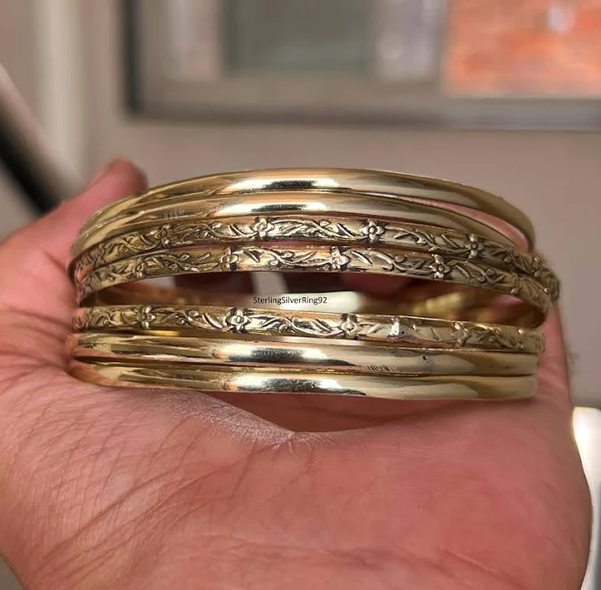 accessory Handcrafted Brass Bangle Set with Gold Stacking Bracelets Etsy - SterlingSilverRing92 $14.66
