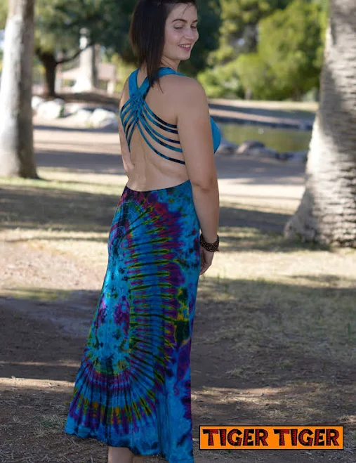 dress Handmade Full Length Tie Dye Dress with Open Back Etsy - TigerTigerTreasures $79