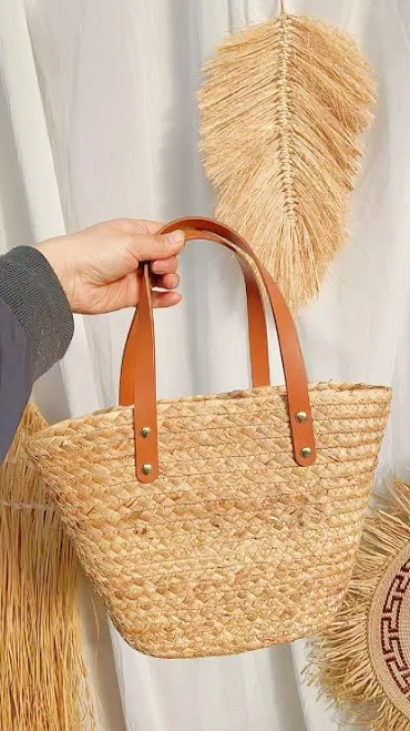 bag Handwoven Straw Tote Bag with Leather Handles Etsy - Seller $23.07