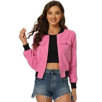 bomber jacket Inspire Chic Women's Stand Collar Zip Up Flap Pocket Bomber Jacket Target $37.99