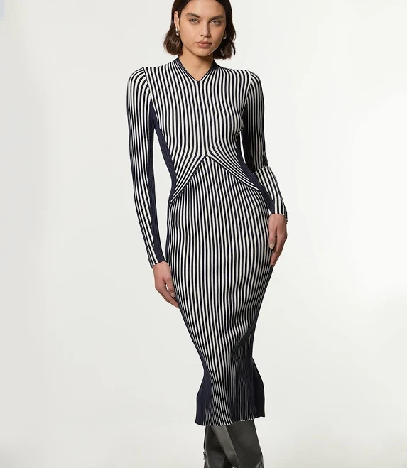 dress Karen Millen Women's Stripe Fitted Long Sleeve Knitted Midi Dress Karen Millen USA $89