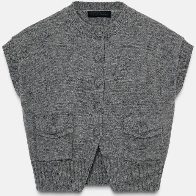 vest Knit Waistcoat With Covered Buttons - Grey - Women - Zara Zara USA $59.9