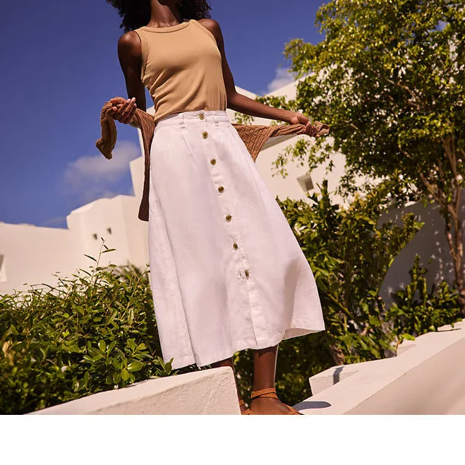 skirt Lands' End Women's Linen Button Front Midi Skirt Lands' End $44.97