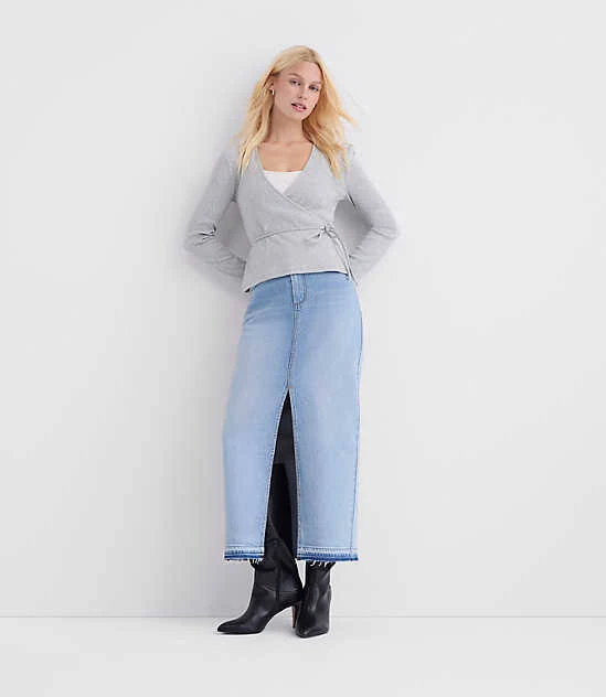 skirt Loft Women's Rivete Front Slit Denim Maxi Skirt LOFT $38.23