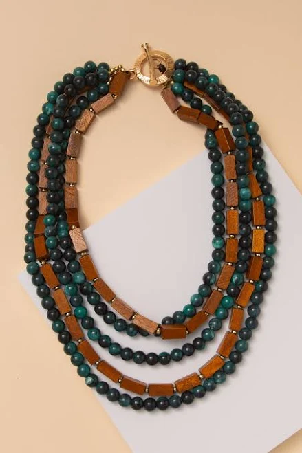 accessory Maggie Multi-Strand Wood and Marble Stone Bead Necklace Sophia Collection $21.5
