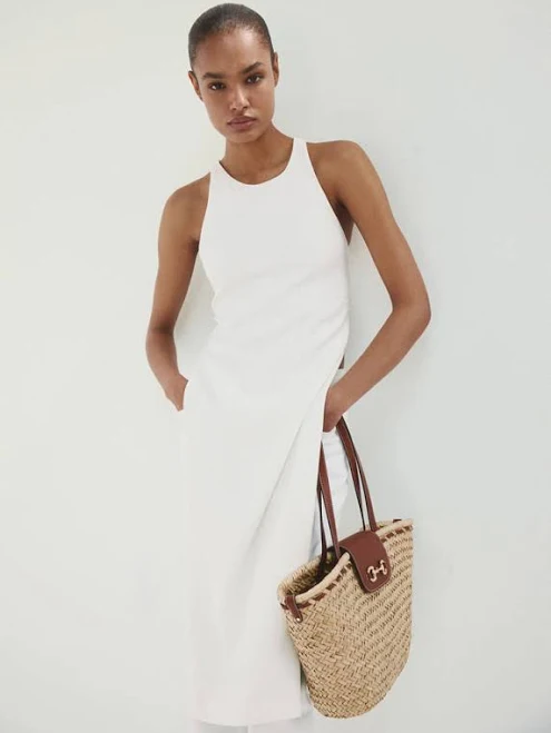bag MANGO Leather Natural-Fiber Basket shop.mango.com $95.99