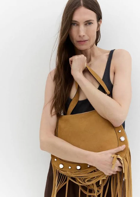 tote bag MANGO Women's Studded Fringe Suede Bag shop.mango.com $145.99