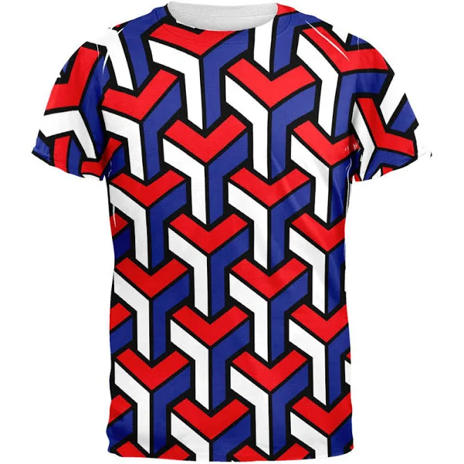 top Old Glory 3d Red White & Blue Blocks All Over Adult T-Shirt Old Glory $20