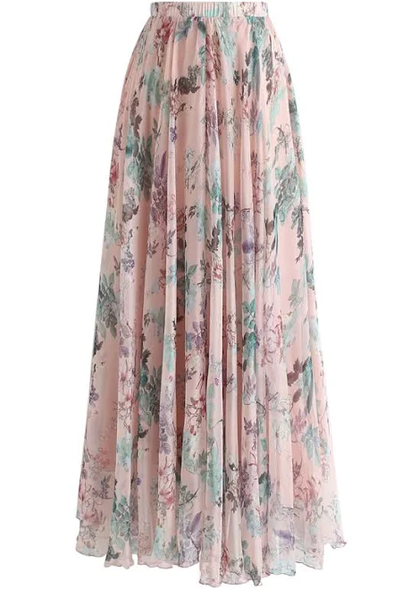 maxi skirt Pinky Blossom Watercolor Maxi Skirt Chicwish $39.9