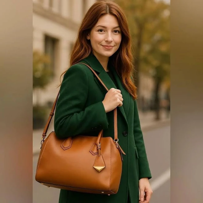 bag Rebecca Minkoff Cognac Leather Satchel Gold Hardware Classic Chic everyday Bag1 Whatnot $125