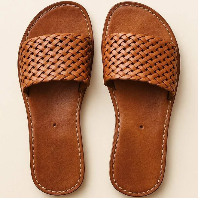 shoes Riad Breeze Hand-Woven Leather Slides Marrakeche Crafts $94.8