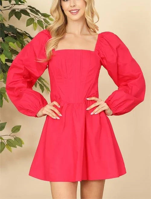 dress S11-4-1-D3457-Magenta Square Neckline Puff Sleeve Mini Dress 1-2-2-1 (Now ONLY!) WFS Website $40.5