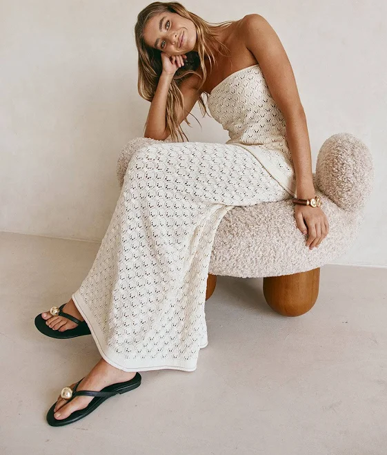 skirt Sabo Cream Crochet Knit Elastic A Line Maxi Ophelia Skirt SABO $109.98