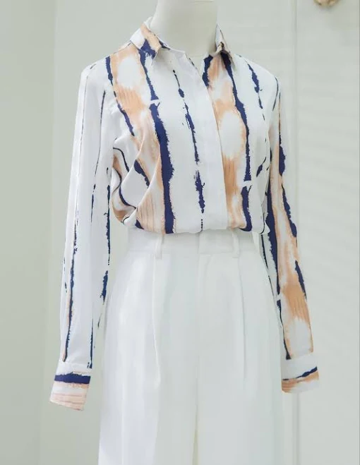top Silk Abstract Print Long Sleeve Button Down Shirt Etsy - Seller $165