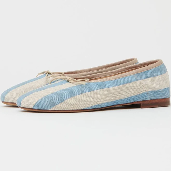ballet flats Stripe Bow Round-Toe Canvas Ballet Flats Fuchsia Boots $94.99