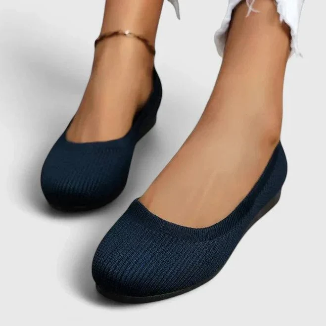 ballet flats VIOLETTE | Women's knit round toe ballet flats with memory foam insole, Navy Blue / 7 Alba Wear $49.95