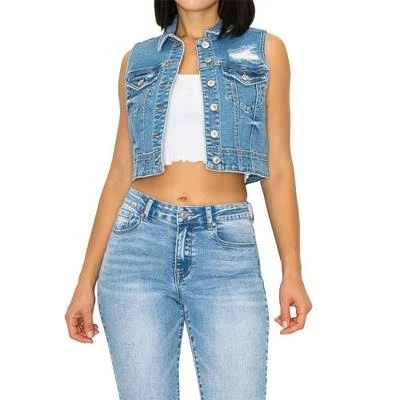 outerwear Wax Jeans Women's Classic Cropped Denim Vest Target $29.99