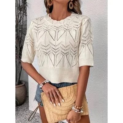 top Women's Boho Crochet Short Sleeve Crop Top Target $33.99