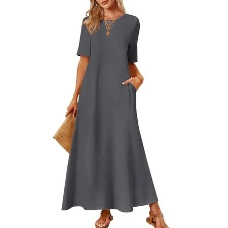 dress Women's Casual Short Sleeve Maxi Dress with Pockets Walmart - Merokeety USA $49.99