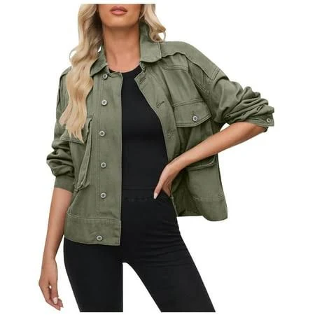 outerwear Women's Cropped Utility Jacket with Patch Pockets Walmart - YUGYXL $26.1