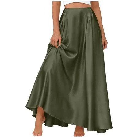 skirt Women's High-Waisted Flowy Satin Maxi Skirt with Pockets Walmart - Jewelreauty Clothes $7.78