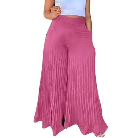 pants Women's High-Waisted Pleated Chiffon Palazzo Pants with Pockets Walmart - VogueWear $13.73